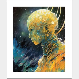 Yellow angel titan alien in outer space Posters and Art